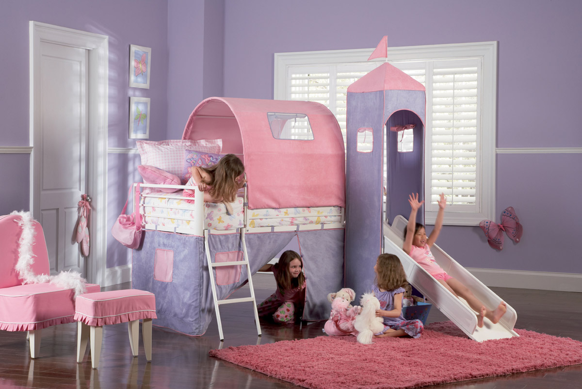 princess madeline tent bunk bed girls pink bedroom interior design decor ideas inspiration tips platform bed