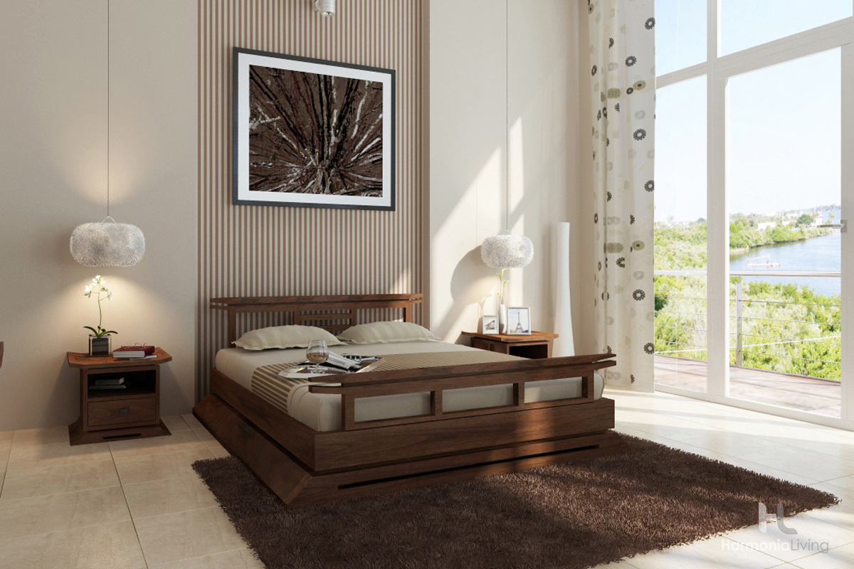 Kondo Teak Platform Bed, Asian King Bed Frame
