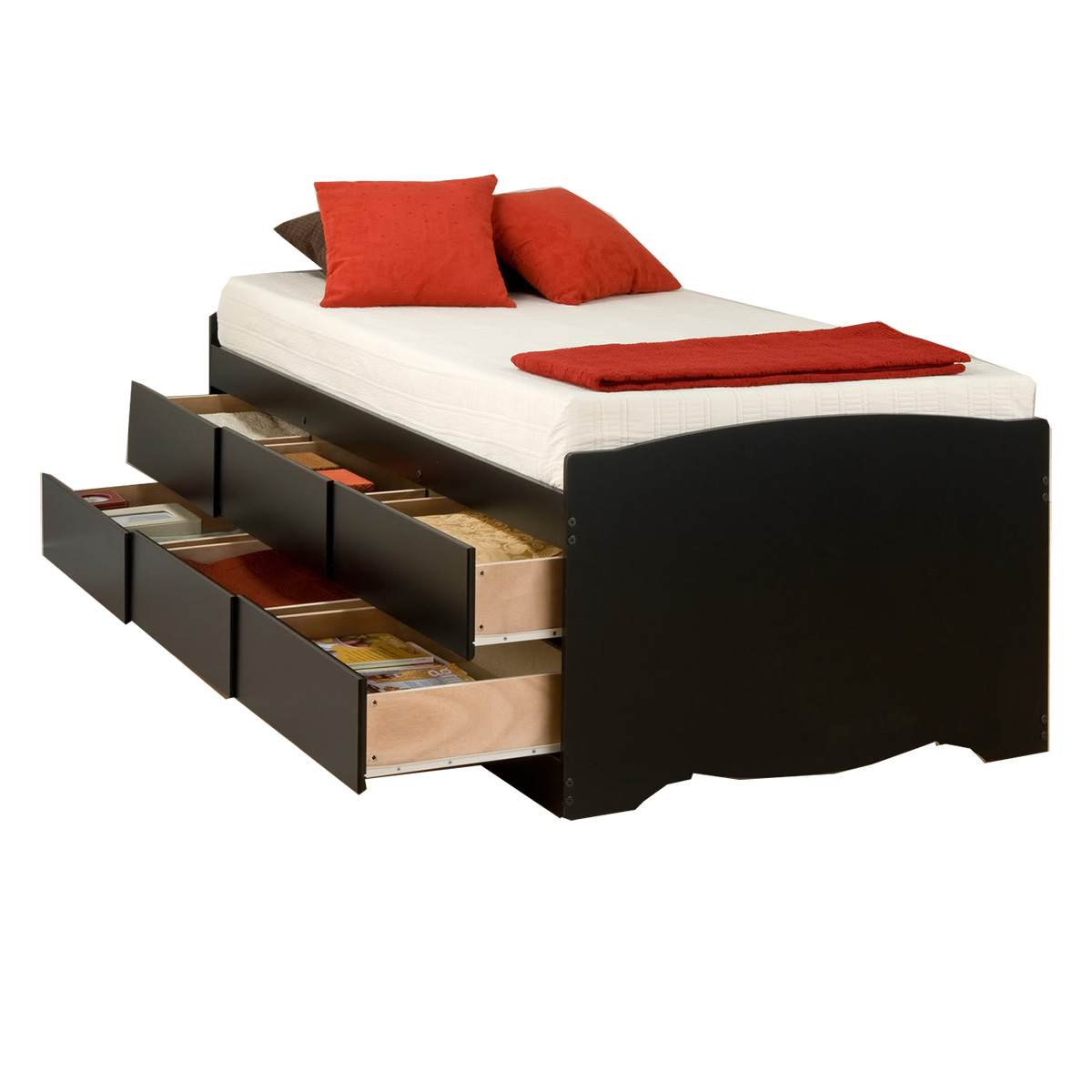 Captain S Storage Platform Bed Black, Prepac Twin Xl Size Platform Storage Bed With 3 Drawers