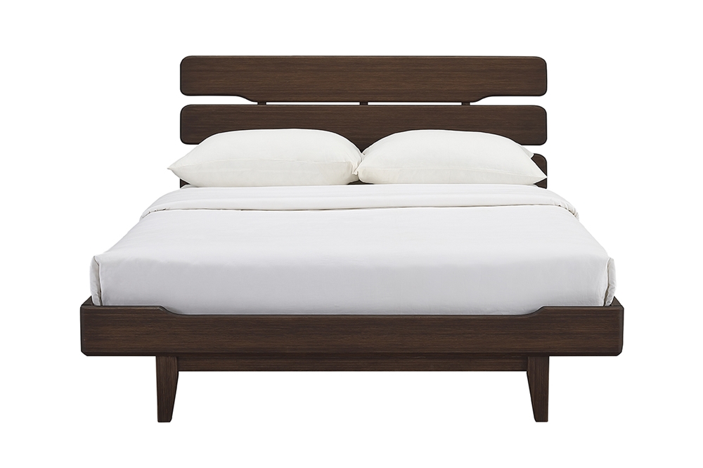 Currant Platform Bed With Oiled Walnut, Modern Mid Century Natural Color Walnut King Size Platform Bed
