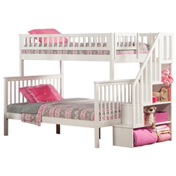 Woodland Twin/Full Staircase Bunk Bed - White AB56702 Woodland Twin/Full Staircase Bunk Bed - White AB56702