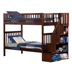 Woodland Twin/Twin Staircase Bunk Bed - Antique Walnut AB56604 Woodland Twin/Twin Staircase Bunk Bed - Antique Walnut AB56604