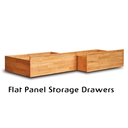 Flat Panel Storage Drawers (set of 2) Flat panel platform bed storage drawers. Add these matching storage drawers and turn an ordinary platform bed into a   storage platform bed! Complete with easy roll caster wheels, these storage drawers   can finally provide you with the storage you need.